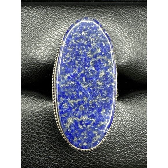 Sterling Silver Lapis Long Ring 15g 28x35mm 925 Size 7.5 T9 - Picture 1 of 8